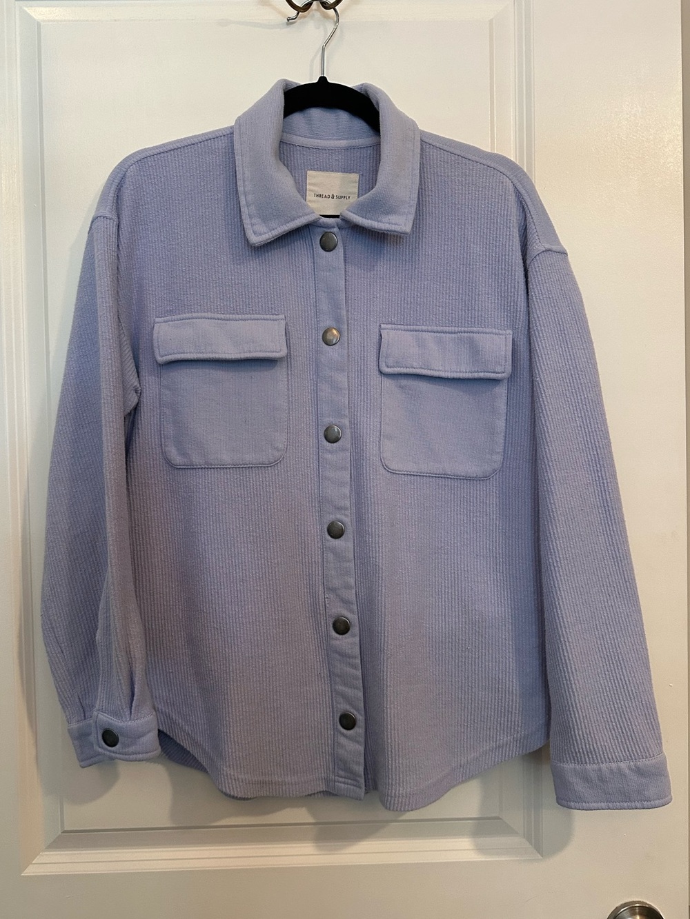 Thread & Supply Medium Light Blue Ribbed Shacket with Snaps